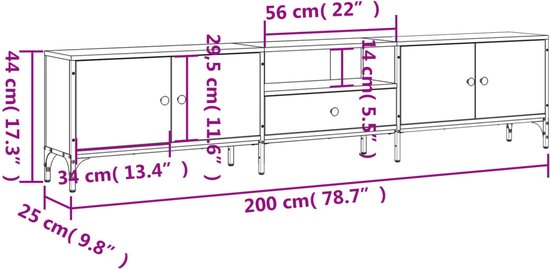 Meuble TV vidaXL - Meuble TV avec tiroir 200 x 25 x 44 cm, finition bois noir