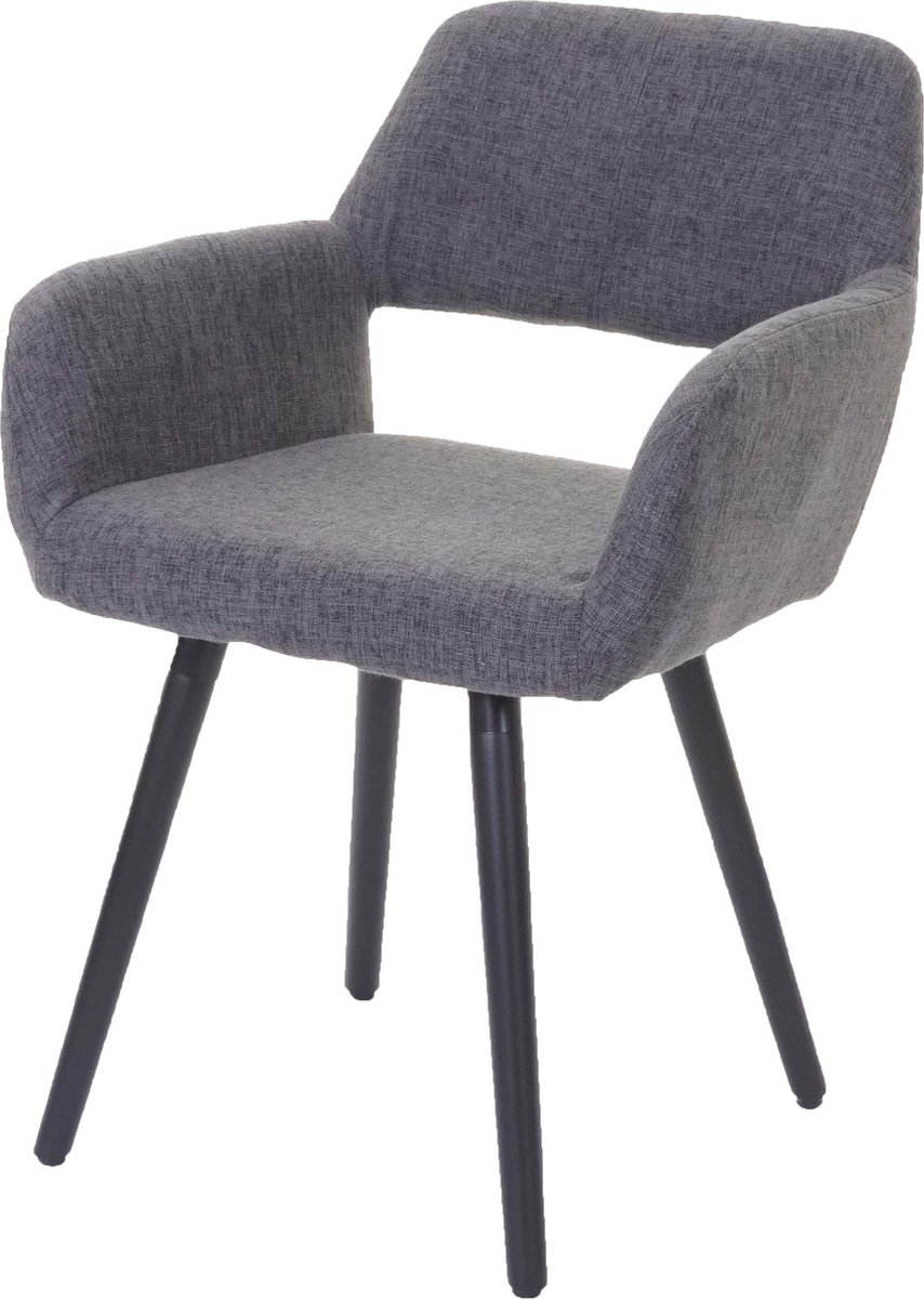 Cosmo Casa Eetkamerstoel - Keukenstoel- Retro jaren 50 Design - Textiel- Grijs- Donkere poten