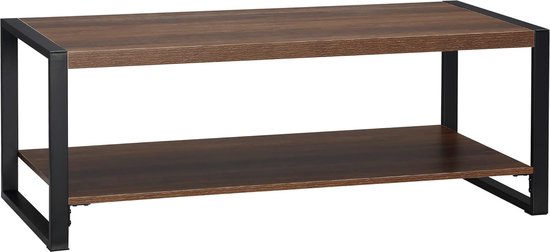 salontafel, bijzettafel met plank, salontafel met metalen frame, banktafel met houteffect, voor woonkamer, kantoor, bruin, 120 x 60 x 45 cm