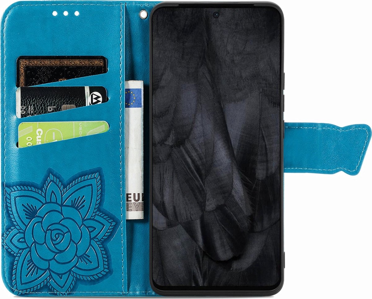 Mobigear Telefoonhoesje geschikt voor Google Pixel 8 Pro Hoesje | Mobigear Butterfly Bookcase Portemonnee | Pasjeshouder voor 3 Pasjes | Telefoonhoesje voor Pinpas / OV Kaart / Rijbewijs - Blauw