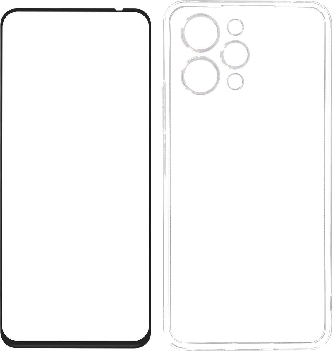 Avizar Case voor Redmi 12 siliconengel en gehard glas afgeschuinde rand, Zwart