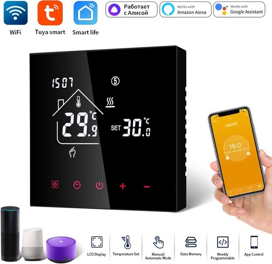 Thermostat de commande de chauffage sans fil avec application Tuya et  technologi