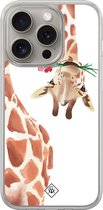 Casimoda® hoesje - Geschikt voor iPhone 15 Pro Max - Giraffe - 2-in-1 case - Schokbestendig - Giraffe - Verhoogde randen - Bruin/beige, Transparant