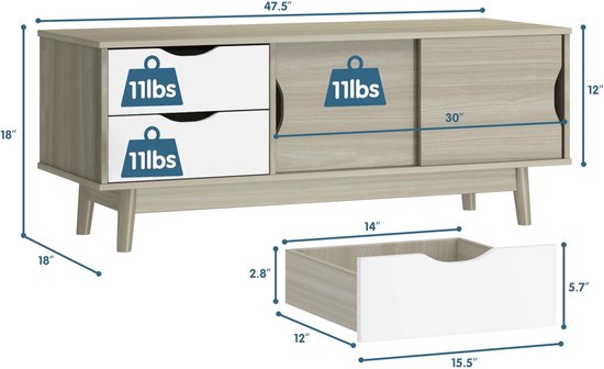 TV-kast Walnoot 160 cm Lowboard voor televisies tot 65 inch met 2 TV-kast Walnoot 160 cm Lowboard voor televisies tot 65 inch met 2
