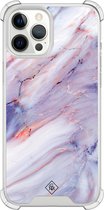 Casimoda® hoesje - Geschikt voor iPhone 12 Pro Max - Marmer Paars - Shockproof case - Extra sterk - TPU/polycarbonaat - Roze, Transparant