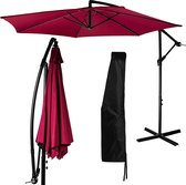 Parasol - Zweefparasol - Parasols - Zweefparasol met voet - Tuinparasol - Inclusief parasol hoes - Waterafstotend - Ø 300 cm - Uv bescherming 30+ - Staal - Polyester - Rood - ⌀ 280 x H 272 cm