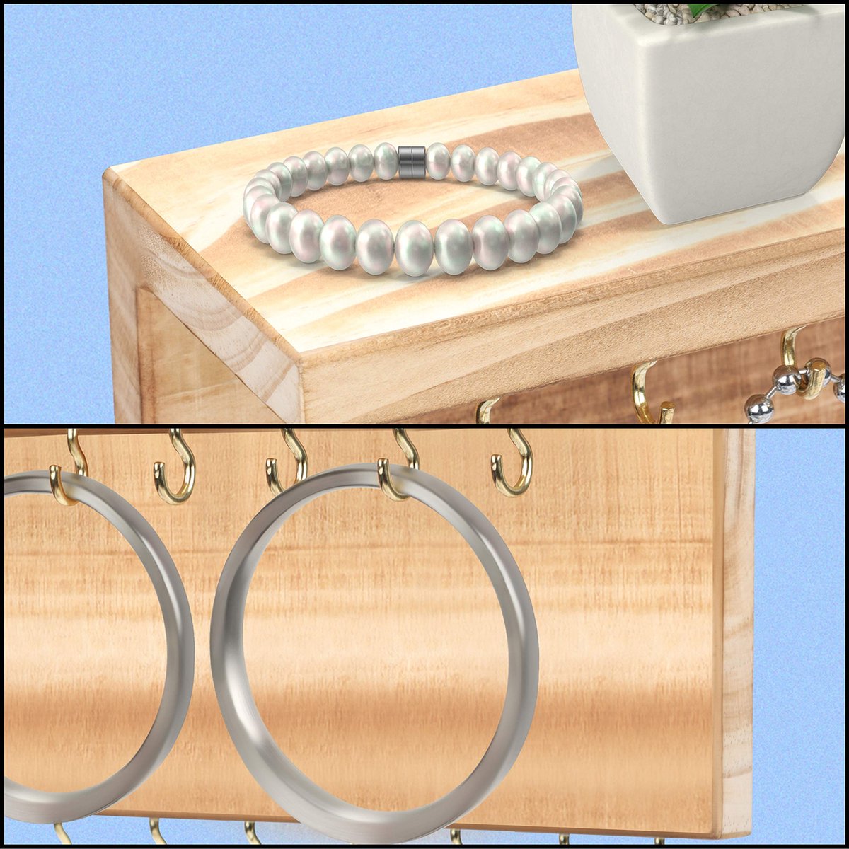 KGMCARE Hangende sieraden organizer opslag met 24 haken wandmontage sieraden display opknoping op deur kast ketting houder voor armband ring ketting patent ontwerp (grijs