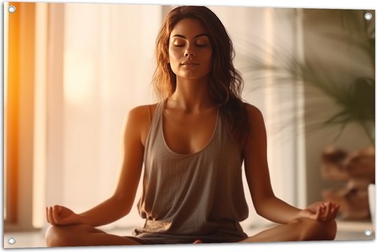Tuinposter – Yoga - Zen - Mediteren - Vrouw - 105x70 cm Foto op Tuinposter (wanddecoratie voor buiten en binnen)