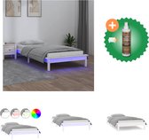 vidaXL Bedframe LED massief hout wit 75x190 cm 2FT6 Small Single - Bed - Inclusief Houtreiniger en verfrisser