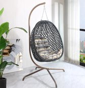 Toosterk XL Hangstoel met standaard opvouwbaar Dubbele Ring Balkon Binnenplaats egg hangstoel Voor Binnen en Buiten – Met Zitkussen Rugkussen en Nekkussen Zijkussen -Zwart