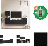 vidaXL 5-delige Tv-meubelset bewerkt hout zwart - Kast - Inclusief Houtreiniger en verfrisser