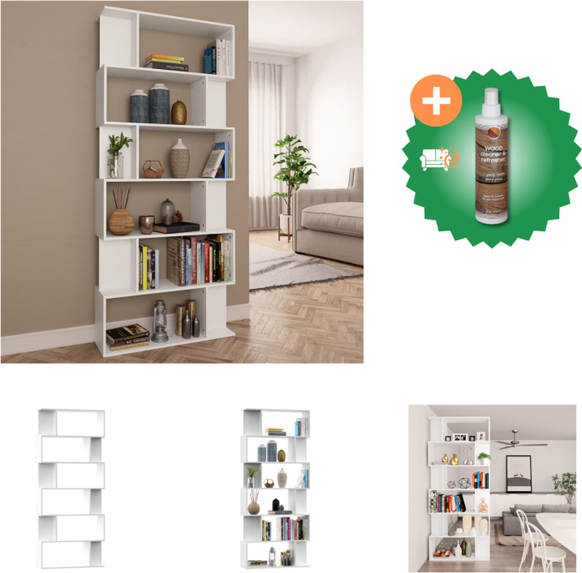 Relaxdays draaibare boekenkast met vakken, houten opbergrek, voor boeken, cd's en dvd's, woon-of