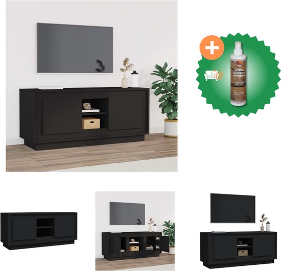 vidaXL Tv-meubel 102x35x45 cm bewerkt hout zwart - Kast - Inclusief Houtreiniger en verfrisser