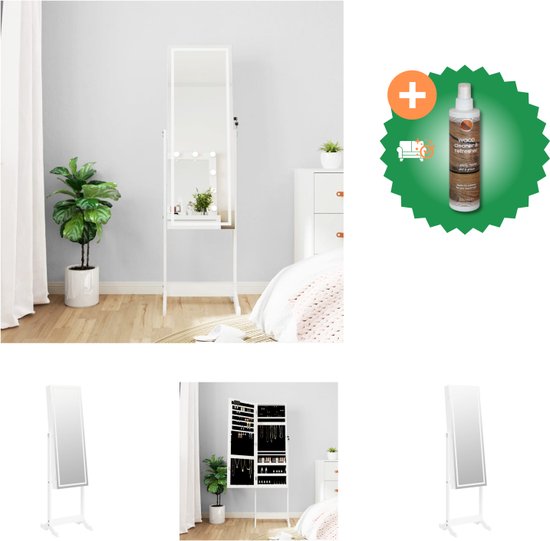 vidaXL-Sieradenkast-met-spiegel-met-LED-verlichting-vrijstaand-wit - Spiegel - Inclusief Houtreiniger en verfrisser