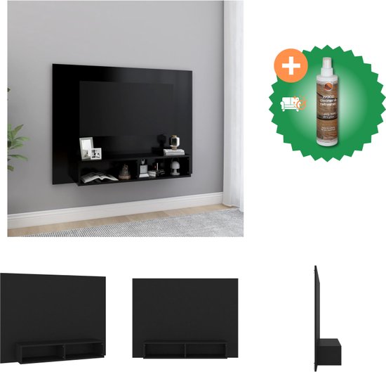vidaXL Tv-wandmeubel 120x23-5x90 cm spaanplaat zwart - Kast - Inclusief Houtreiniger en verfrisser