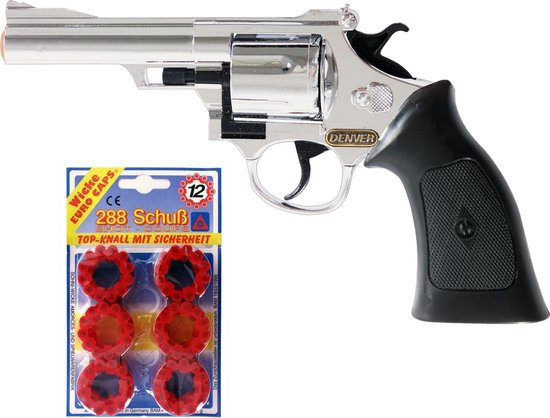 Cowboy speelgoed verkleed revolver/pistool - metaal - 12 schots plaffertjes - met 288 schoten