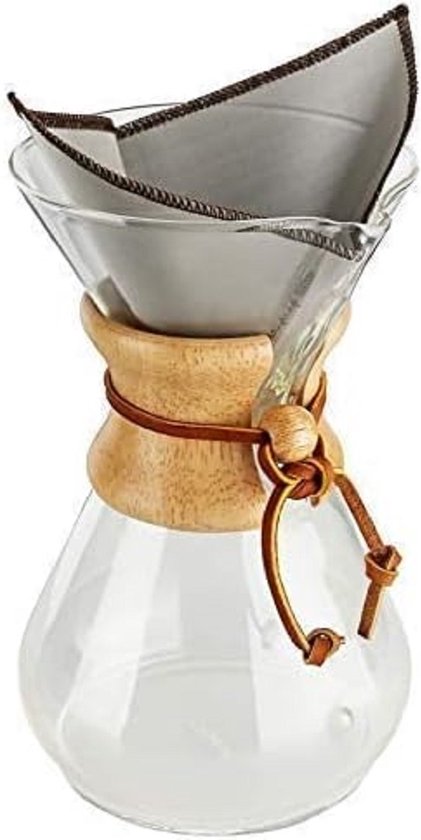 Foldable permanent filter voor giet over koffie van fijn roestvrij staal (voor Chemex, 6, 8 of 10 kopjes)
