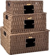 Gevlochten opbergmand Plankmanden met deksels, set van 3 rotan manden gemaakt van papiertouw, opbergdozen voor opslag en organisatie, koffie