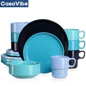 CasaVibe Luxe Serviesset – 16 delig – 4 persoons – Porselein - Bordenset – Dinner platen – Dessertborden - Kommen - Mokken - Set