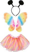 Vlinder verkleed set - vleugels/rokje/diadeem - multi kleur - kinderen - carnaval verkleed accessoires