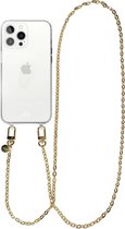 xoxo Wildhearts siliconen hoesje - Geschikt voor iPhone 15 Pro - Dreamy - Telefoonhoesje - Hoesje met koord - Gouden ketting - lang telefoonkoord - Transparant hoesje (lange variant)