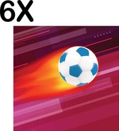 BWK Textiele Placemat - Voetbal met Vuur - Rode Achtergrond - Set van 6 Placemats - 50x50 cm - Polyester Stof - Afneembaar
