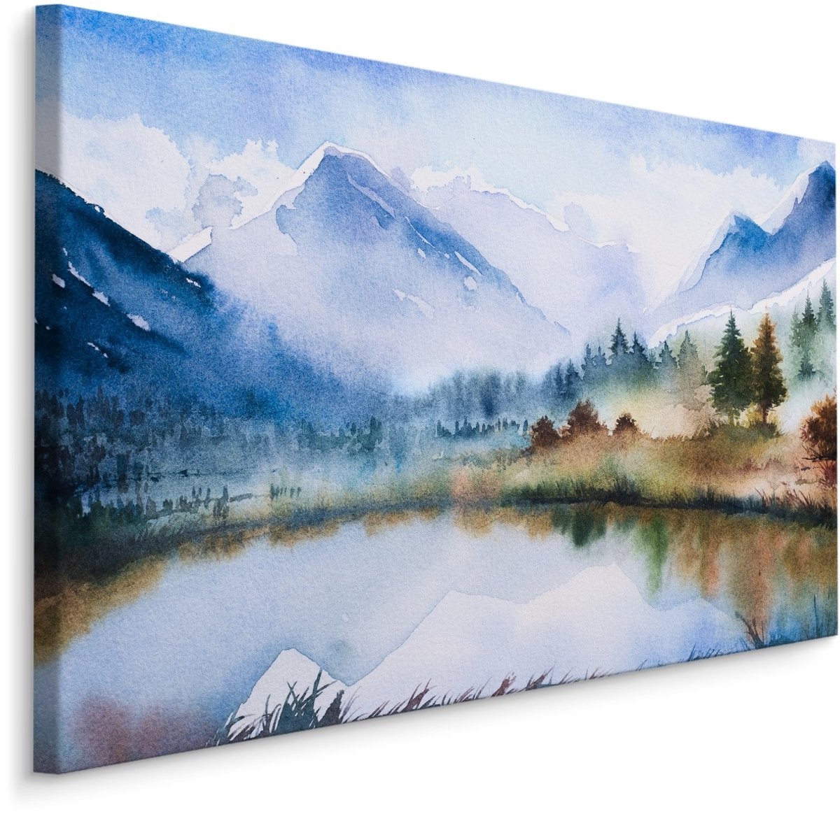 karo-art Schilderij - Berglandschap en meer (print op canvas), 4 maten, multi-gekleurd, premium print Multikleur