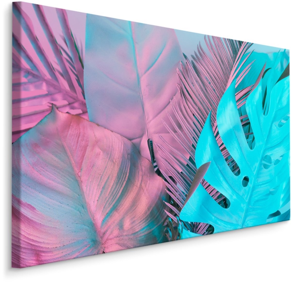 karo-art Schilderij - Tropische bladeren in Neon kleuren, Premium Print Multikleur
