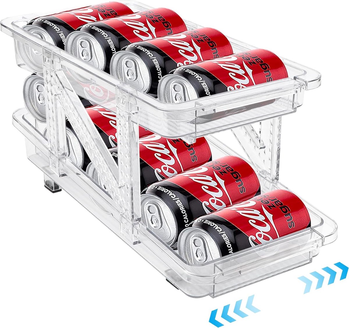 Koelkastorganizer blikdispenser met verstelbare breedte 2 niveaus automatische rollende koelkastorganizer voor keuken koelkast eetkamer kast