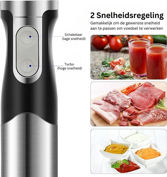Staafmixer Set - 4-in-1 Staafmixerset Met 2 Snelheden en Turbofunctie - Hakmolen - Inclusief Maatbeker en opbergrek– 1200W - 25 x 23 x 14 cm van Merkloos — afbeelding 4