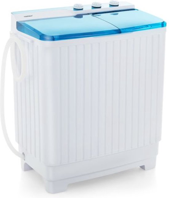 Costway XXL Camping Wasmachine met dubbele trommel 7,5 Kg Was & 3 Kg Centrifugecapaciteit - Mini Wasmachine - Blauw