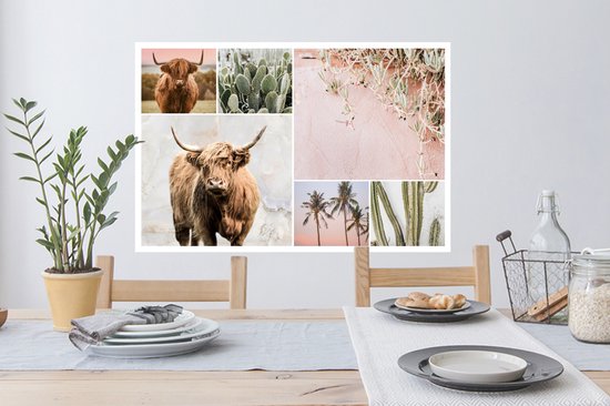 Muurstickers - Sticker Folie - Schotse hooglander - Collage - Vetplant - 90x60 cm - Plakfolie - Muurstickers Kinderkamer - Zelfklevend Behang - Zelfklevend behangpapier - Stickerfolie