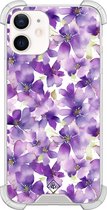 Casimoda® hoesje - Geschikt voor iPhone 12 Mini - Floral Violet - Shockproof case - Extra sterk - TPU/polycarbonaat - Paars, Transparant