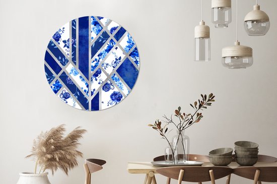WallCircle - Wall Circle - Wall Circle - Bleu de Delft - Motif - Abstrait - Aluminium - Dibond - 90x90 cm - Intérieur et Extérieur
