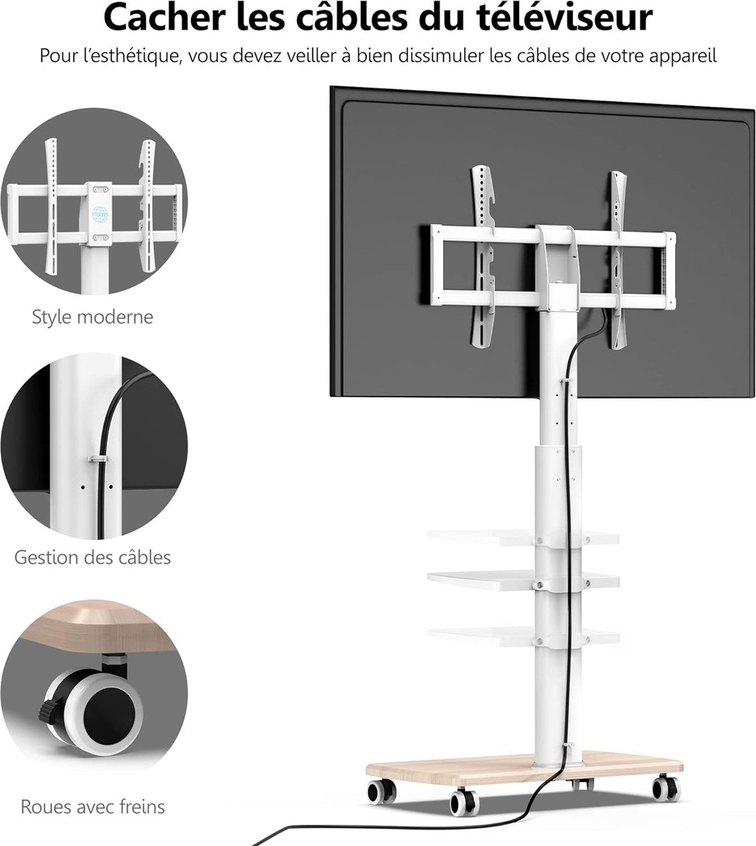 TVON TV-standaard voor tv's van 32 tot 70 inch, draagbare tv-standaard met wielen, in hoogte verstelbaar, belastbaar tot 40 kg, mobiele tv-standaard met wielen voor slaapkamer, hoek TVON TV-standaard voor tv's van 32 tot 70 inch, draagbare tv-standaard met wielen, in hoogte verstelbaar, belastbaar tot 40 kg, mobiele tv-standaard met wielen voor slaapkamer, hoek