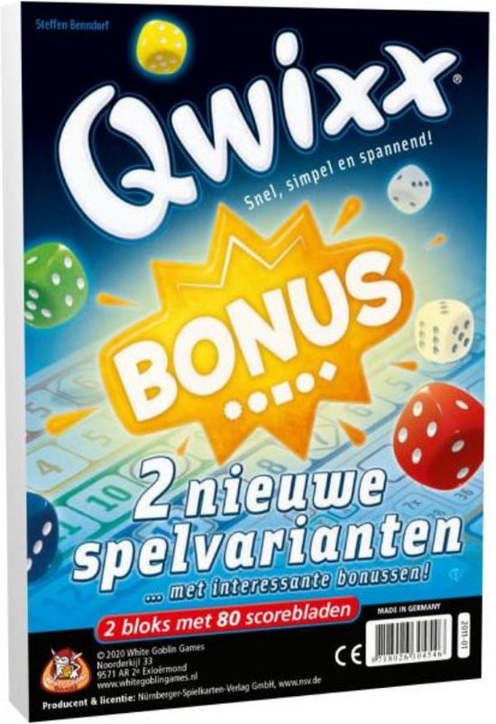 White Goblin Games - Qwixx Bonus dobbelspel - 2 Nieuwe spelvarianten met 80 scorebladen - White Goblin Games