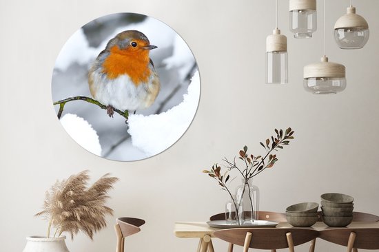WallCircle - Stickers muraux - Cercle de papier peint - Robin - Neige - Hiver - 120x120 cm - Cercle mural - Autocollant - Papier peint autocollant rond XXL