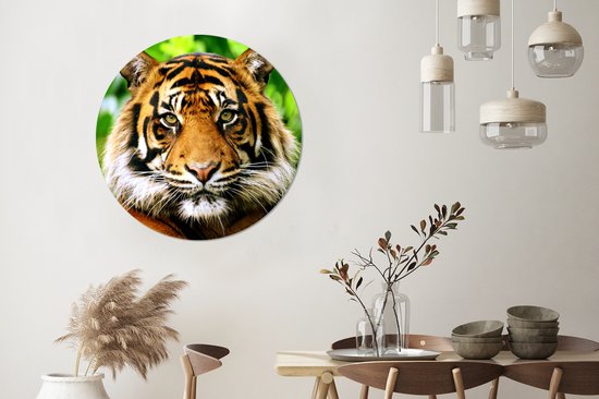 WallCircle - Stickers muraux - Cercle Papier Peint - Tigre - Tête - Forêt - 100x100 cm - Cercle Mural - Auto Adhésif - Sticker Papier Peint Rond XXL