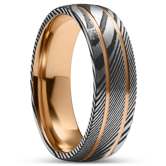 Lucleon - Fortis - Zilverkleurige damaststalen ring voor heren - 7