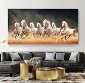Allernieuwste.nl® Canvas Schilderij 7 Witte Renpaarden - Dierenposters - Kunst aan je Muur - 60 x 100 cm - kleur