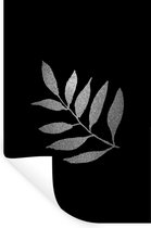 Muurstickers - Sticker Folie - Tak met dunne langwerpige bladeren op een zwarte achtergrond - zwart wit - 20x30 cm - Plakfolie - Muurstickers Kinderkamer - Zelfklevend Behang - Zelfklevend behangpapier - Stickerfolie