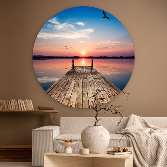 WallCircle - Cercle mural - Cercle mural - Jetée - Water - Coucher de soleil - Horizon - Plastique - Décoration murale - Décoration Décoration murale ronde - 140x140 cm - Tableau rond - Tableau rond