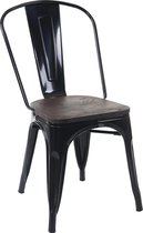 Stoel MCW-A73 incl. houten zitting, bistrostoel stapelstoel, metalen industrieel ontwerp stapelbaar ~ zwart