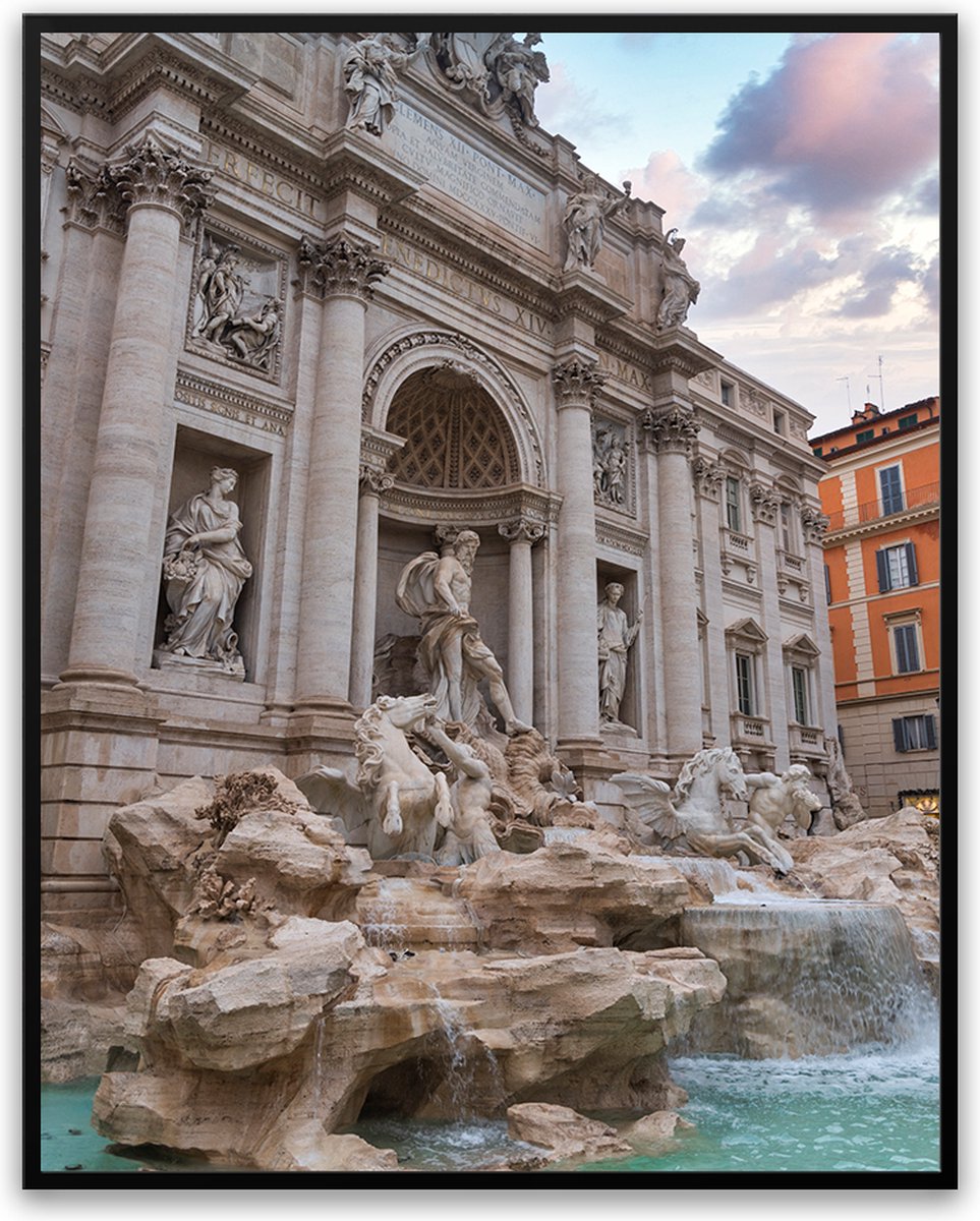 Trevifontein Rome Italië fotolijst met glas 50 x 70 cm - Prachtige kwaliteit - Italië - Ro