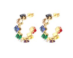 YARE Oorringen - Multi/Goud | 2,8 x 2,8 cm | Stainless Steel / Zirkonia | Fashion Favorite