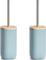 2x Toiletborstels met blauwe houten houder 37,5 cm - Zeller - Huishouding - Badkameraccessoires/benodigdheden - Toiletaccessoires/benodigdheden - Wc-borstels/toiletborstels