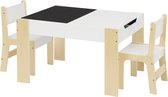 Tafelset Johansson - voor kinderen - met twee stoelen - 82X60,5X48 CM - Massief hout - Met opbergruimte - Tekentafel - Knutselen - Speeltafel - Stoel Voor Baby - Kinderstoel - 30X28X52,5 CM
