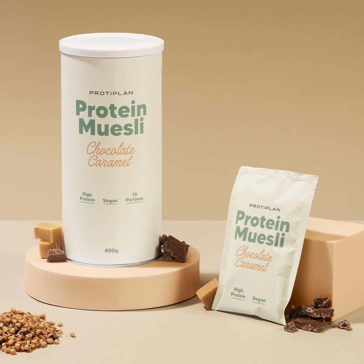 Goedkoopste Protiplan | Protein Muesli Chocolade Karamel | 450 gram (15 porties