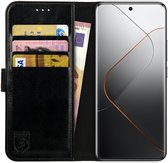 Rosso Element Book Case Wallet Hoesje Geschikt voor Xiaomi 14 Pro | Portemonnee | 3 Pasjes | Magneetsluiting | Stand Functie | Zwart