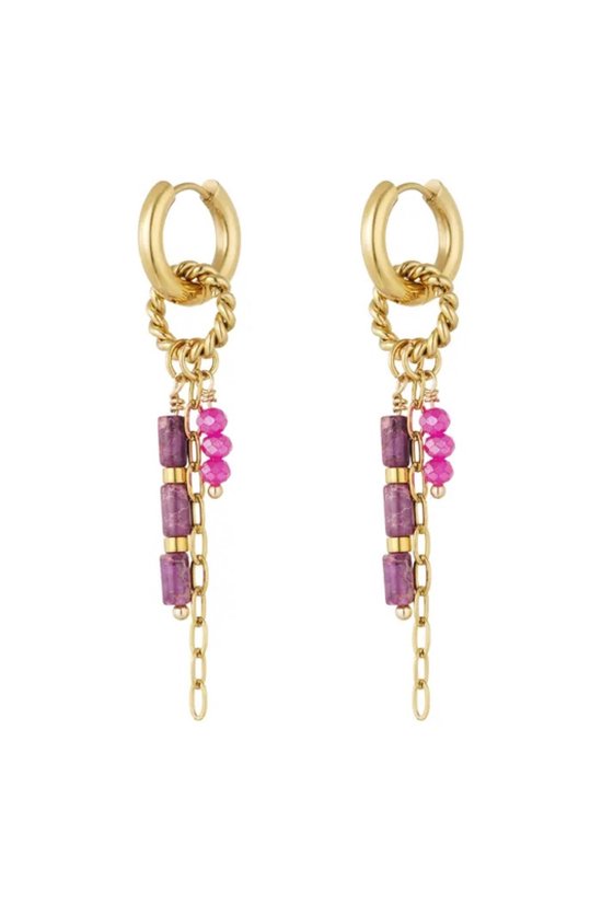 Boucles d'oreilles pendantes - violet/doré